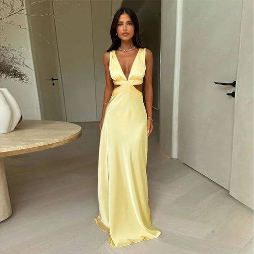 Leila-Lichtgele Maxi Jurk met Cut-Outs
